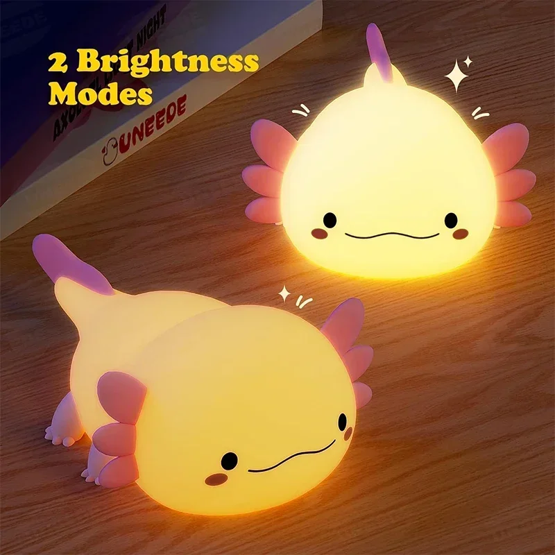 Cute Axolotl Night Light Silicone Nursery Sleeping Lamp Touch Control Nightlights USB Rechargeable Table Lamp for Baby Child - Image 2