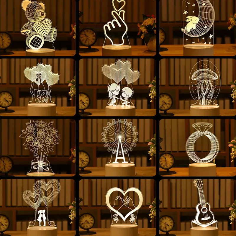 Romantic Love 3D Acrylic Led Lamp for Home Children's Night Light Table Lamp Birthday Party Decor Valentine's Day Bedside Lamp - Image 4