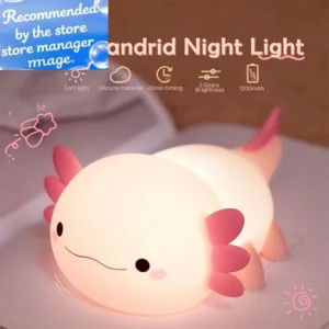Cute Axolotl Night Light Silicone Nursery Sleeping Lamp Touch Control Nightlights USB Rechargeable Table Lamp for Baby Child