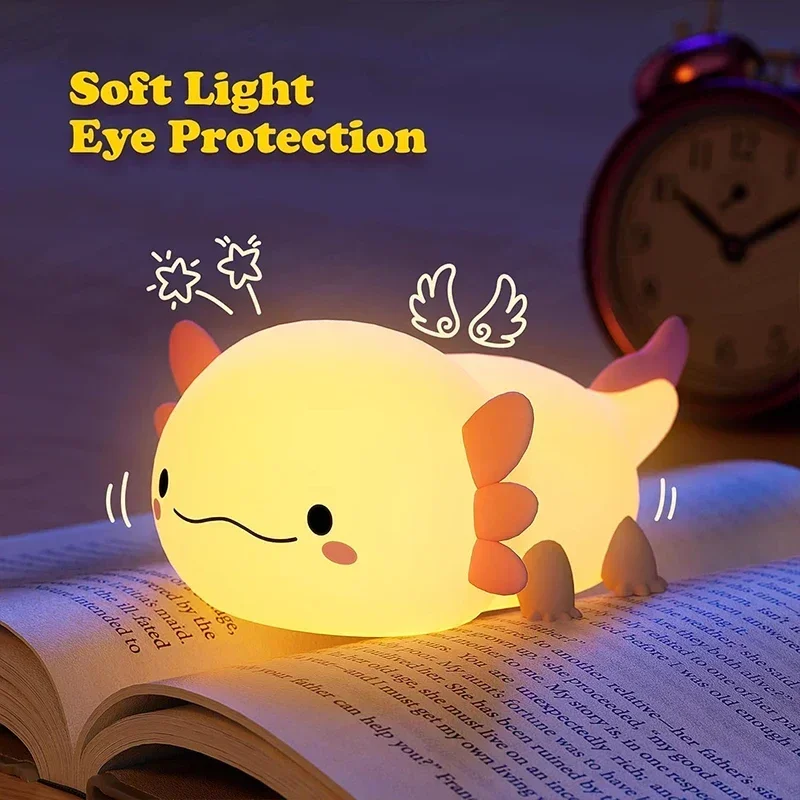 Cute Axolotl Night Light Silicone Nursery Sleeping Lamp Touch Control Nightlights USB Rechargeable Table Lamp for Baby Child - Image 5