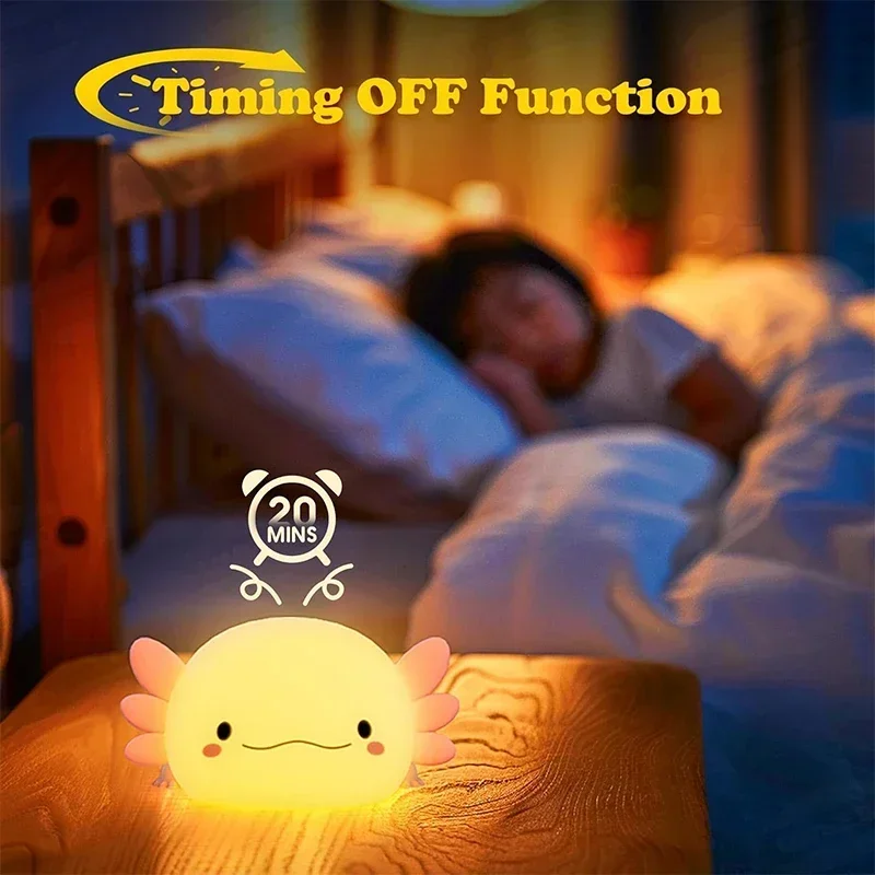 Cute Axolotl Night Light Silicone Nursery Sleeping Lamp Touch Control Nightlights USB Rechargeable Table Lamp for Baby Child - Image 4