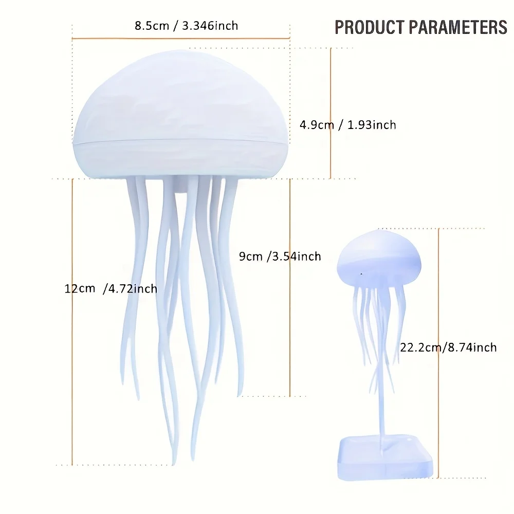 Modern Jellyfish Color-Changing Night Light Features a polished plastic base Ocean-themed illumination Rechargeable - Image 3