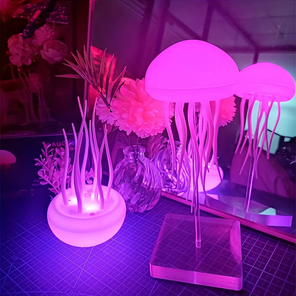 Modern Jellyfish Color-Changing Night Light Features a polished plastic base Ocean-themed illumination Rechargeable - Image 2
